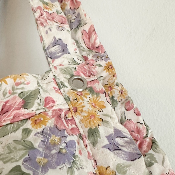 90s Floral Print Fabric Bag | Fully Lined with Pink Fabric - Picture 2 of 7